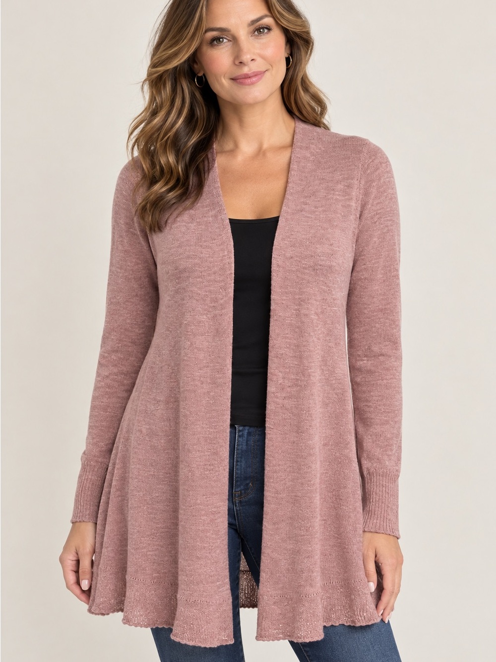 Logo Lori Goldstein slub open front cardigan with ruffle size XS